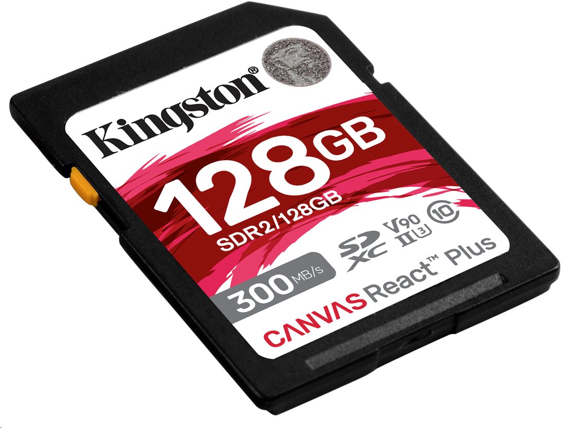 Kingston paměťová karta 128GB Canvas React Plus SDXC UHS-II 300R/260W U3 V90 for Full HD/4K/8K
