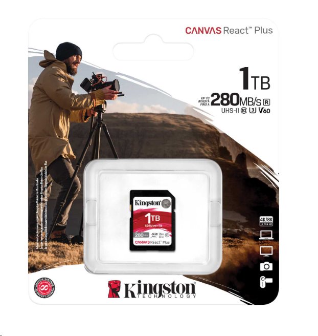 Kingston paměťová karta 1TB Canvas React Plus SDXC UHS-II 280R/150W U3 V60 for Full HD/4K