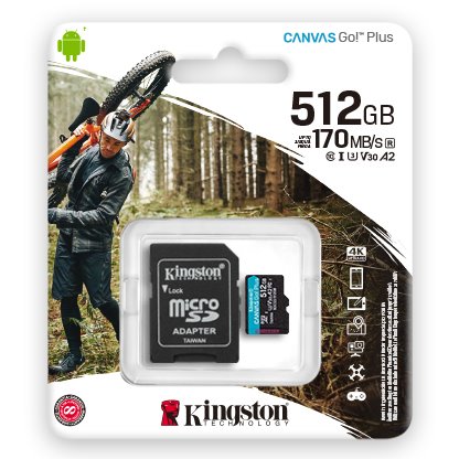 Kingston paměťová karta 512GB microSDXC Canvas Go Plus 170R A2 U3 V30 Card + ADP