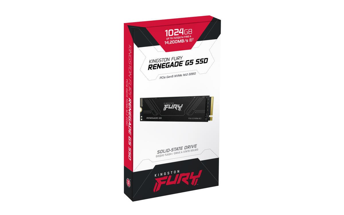 Kingston SSD 1024GB Fury Renegade G5 PCIe 5.0 NVMe M.2 (čtení/zápis: 14200/11000MB/s; 2,2M IOPS)