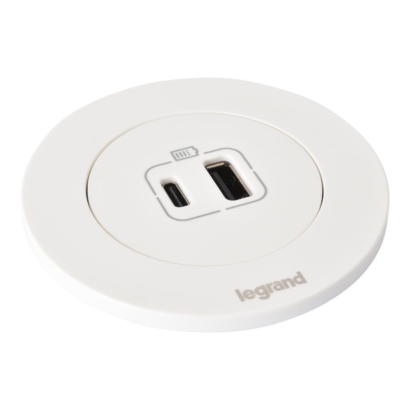 Legrand - Incara™ Disq 60 - Zapuštěná nabíječka USB A+C, bílá, 2m