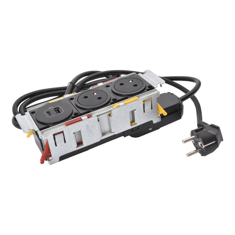 Legrand - Incara™ Disq'In - Zapuštěný zásuvkový blok 2x2P+T/USB A+C, černá, kabel 2m, bez rámečku!