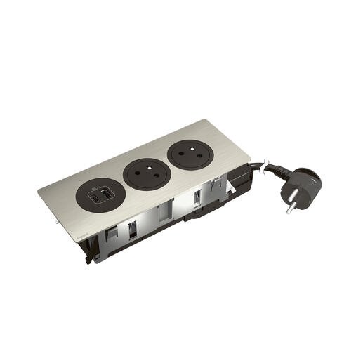 Legrand - Incara™ Disq'In - Zapuštěný zásuvkový blok 2x2P+T/USB A+C, černá, kabel 2m, bez rámečku!