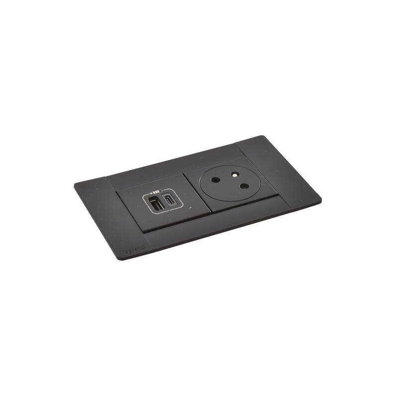 Legrand - Incara™ Multilink - Modular. zapuštěný blok černý: 2P+T/USBA A+C (15W), kabel 2m