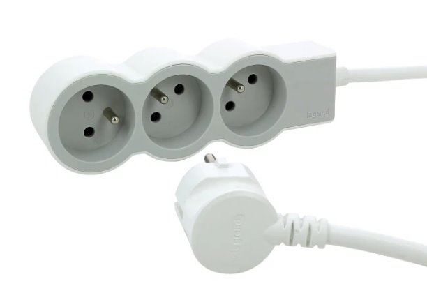LEGRAND Revolution prodlužovací přívod 3x2P+T, kabel 3m, bílá-světlé šedá