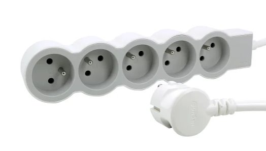 LEGRAND Revolution prodlužovací přívod 5x2P+T, kabel 3m, bílá-světlé šedá