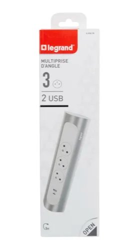 LEGRAND Revolution zásuvkový blok rohový 3x2P+T/USB A+C, bez kabelu, bílá-hliník