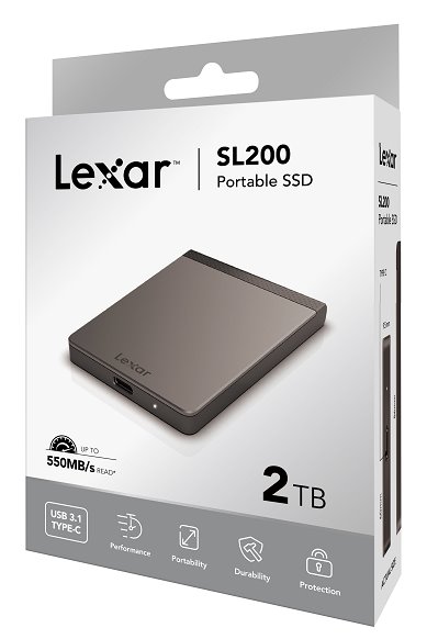 Lexar externí SSD 2TB SL200 USB 3.1 (čtení/zápis: 550/400MB/s)