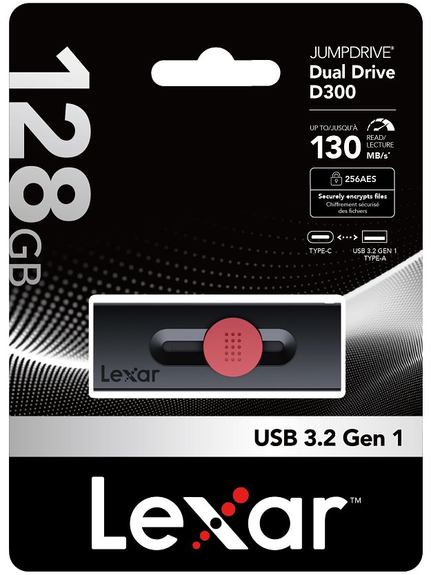 Lexar flash disk 128GB - Dual Type D300 USB-C & USB-A 3.2 (čtení až 130MB/s)