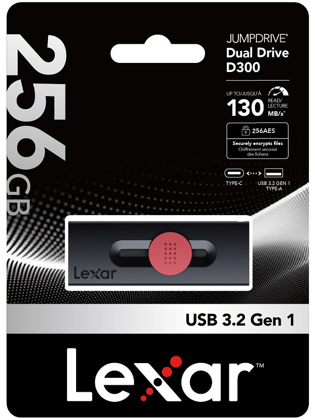 Lexar flash disk 256GB - Dual Type D300 USB-C & USB-A 3.2 (čtení až 130MB/s)