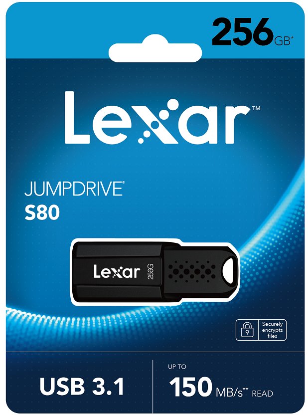 Lexar flash disk 256GB - JumpDrive S80 USB 3.1 (čtení/zápis: až 150/60MB/s)