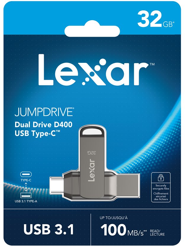 Lexar flash disk 32GB - JumpDrive D400 Dual USB-C & USB-A 3.1 (čtení až 100MB/s)
