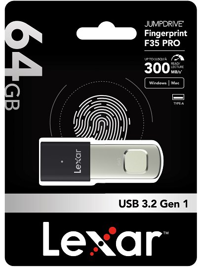 Lexar flash disk 64GB - Fingerprint F35Pro USB 3.2 (čtení/zápis: 300/150MB/s)