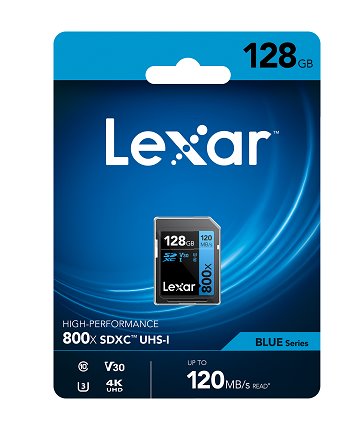 Lexar paměťová karta 128GB Professional 800x SDXC™ UHS-I, čtení/zápis: 45/150MB/s