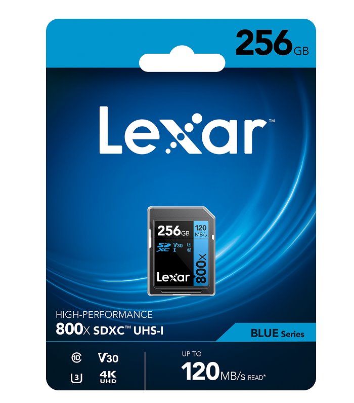 Lexar paměťová karta 256GB Professional 800x SDXC™ UHS-I, čtení/zápis: 45/150MB/s