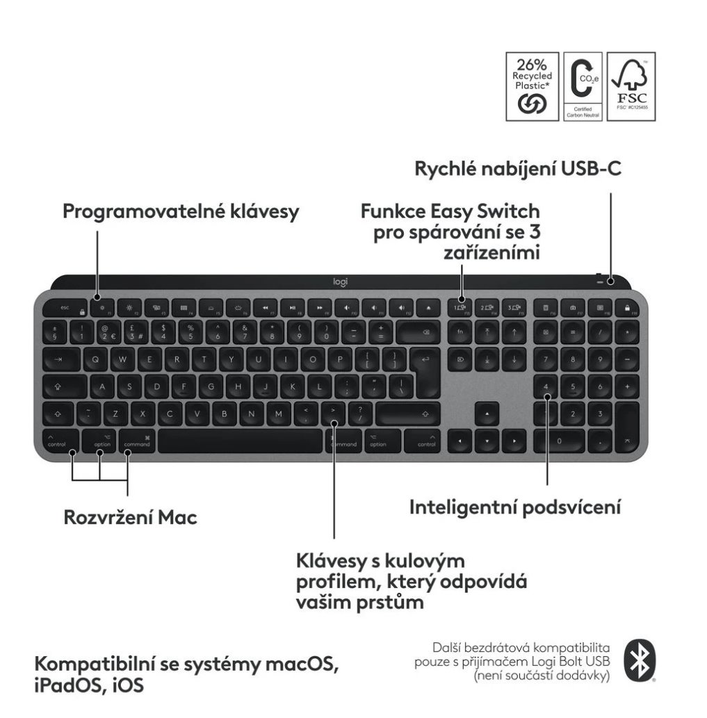 Logitech MX Keys S for Mac - SPACE GREY - CZE-SKY INT'L - EMEA