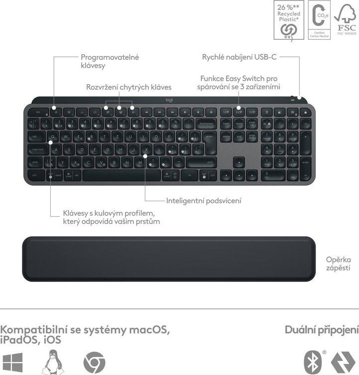 Logitech MX Keys S - GRAPHITE - US INT'L - BT - PLUS PALMREST