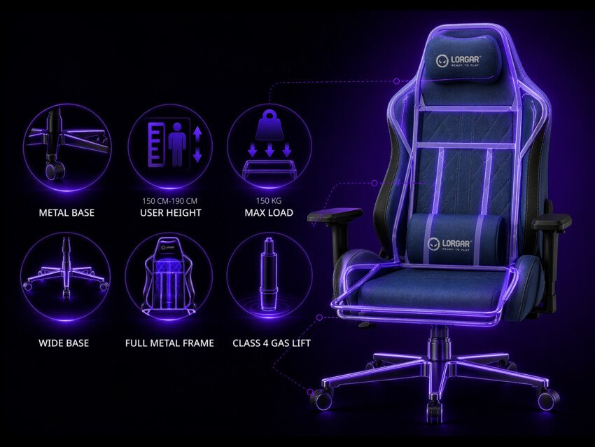 LORGAR CHA41, Ergonomic Gaming Chair Advanced, premium anti-stain fabric, Blue