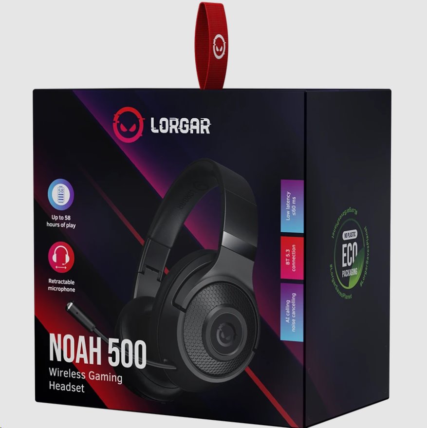 LORGAR herní headset Noah 500, BT 5.3, až 58 hodin černý