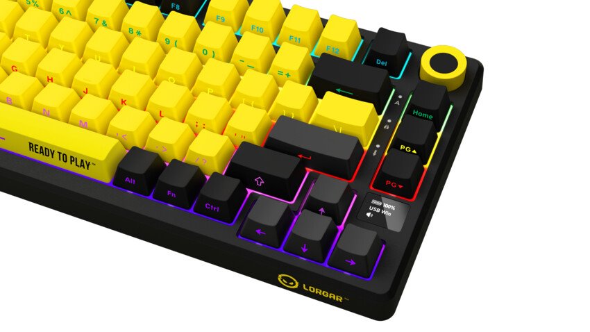 LORGAR Klávesnice KBP7075MW, mechanická, 75%, bezdrátová herní, černá/žlutá, CS