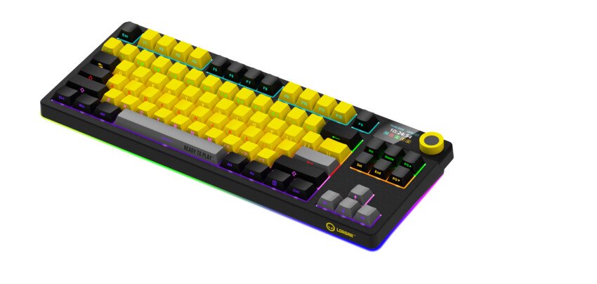 LORGAR Klávesnice KBP70TKLW, TKL mechanická, 75%, bezdrátová herní, černá/žlutá, CS