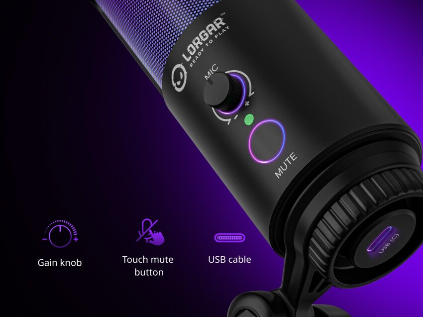 LORGAR mikrofon SMP40, RGB a externím mute tlačítkem, Černý