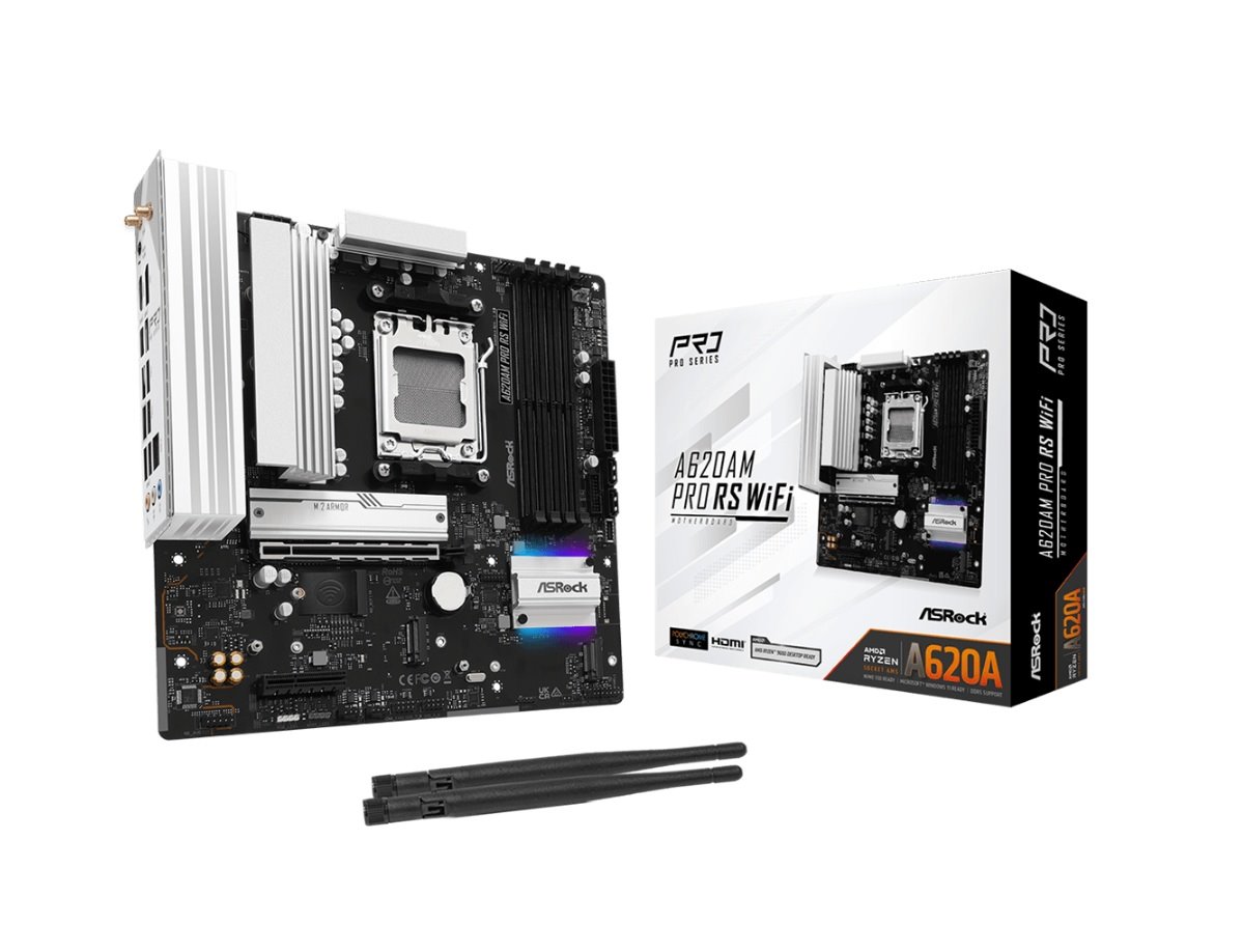 MB Asrock A620AM PRO RS WIFI /AM5/4xDDR5/M.2/W6E+BT5.2/HDMI/DP/mATX