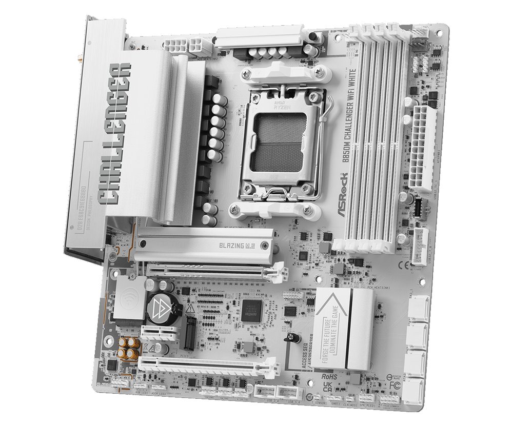 MB Asrock B850M CHALLENGER WIFI WHITE /AM5/4xDDR5/M.2/W7+BT5.4/HDMI/mATX, White