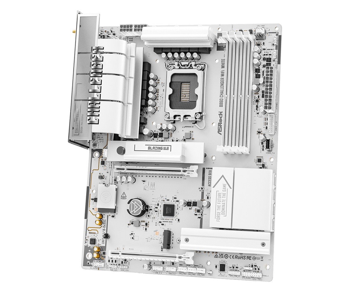 MB Asrock B860 CHALLENGER WIFI WHITE /LGA1851/4xDDR5/M.2/W7+BT5.4/HDMI/ATX, White