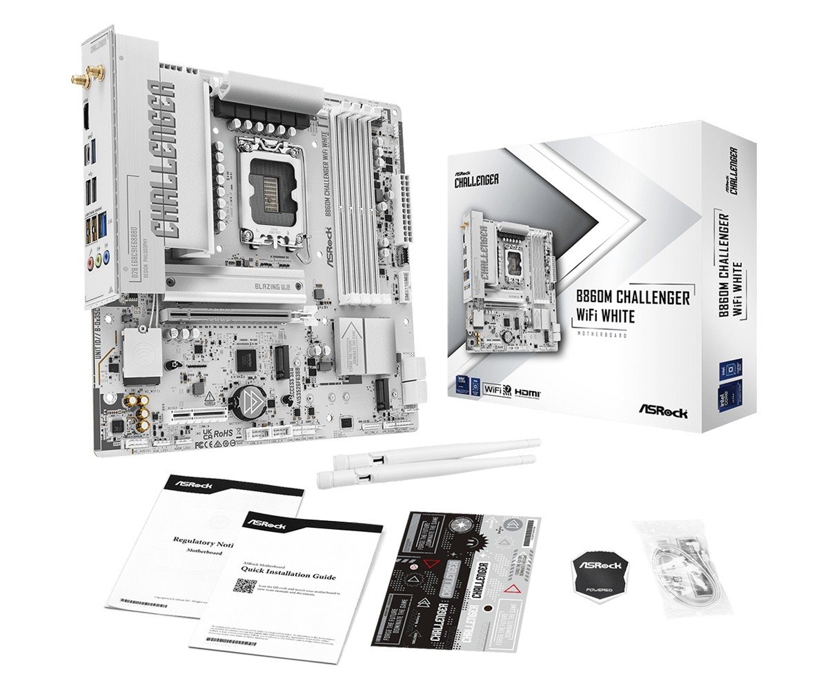 MB Asrock B860M Challenger WiFi White /LGA1851/4xDDR5/M.2/W7+BT5.4/HDMI/mATX/White