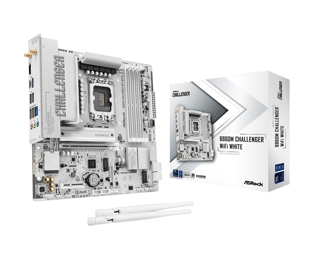 MB Asrock B860M Challenger WiFi White /LGA1851/4xDDR5/M.2/W7+BT5.4/HDMI/mATX/White