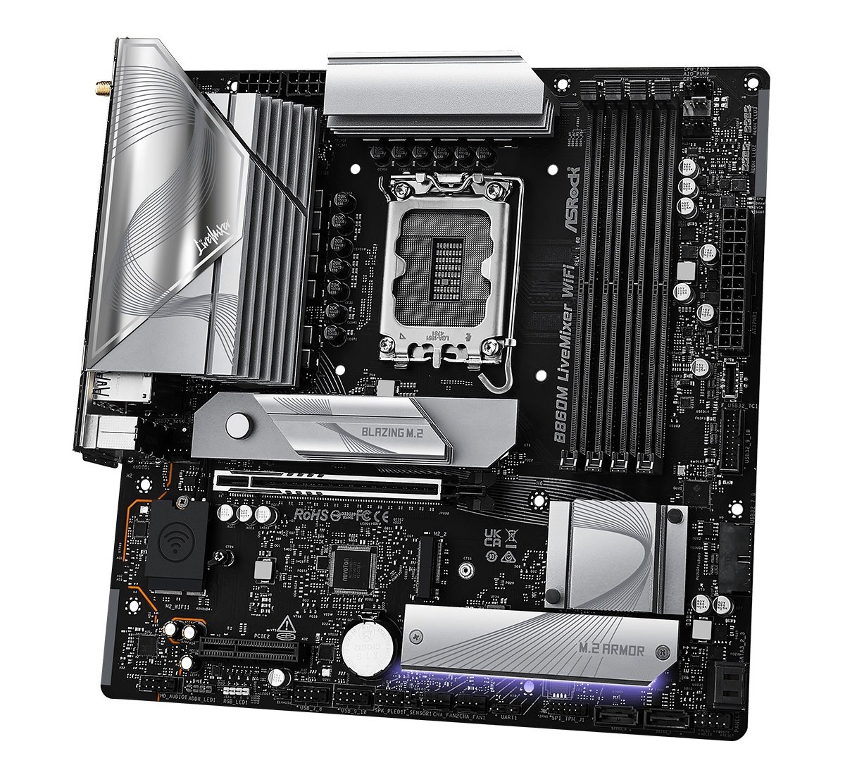 MB Asrock B860M LIVEMIXER WIFI /LGA1851/4xDDR5/M.2/W6E+BT5.3/HDMI/TB4/mATX