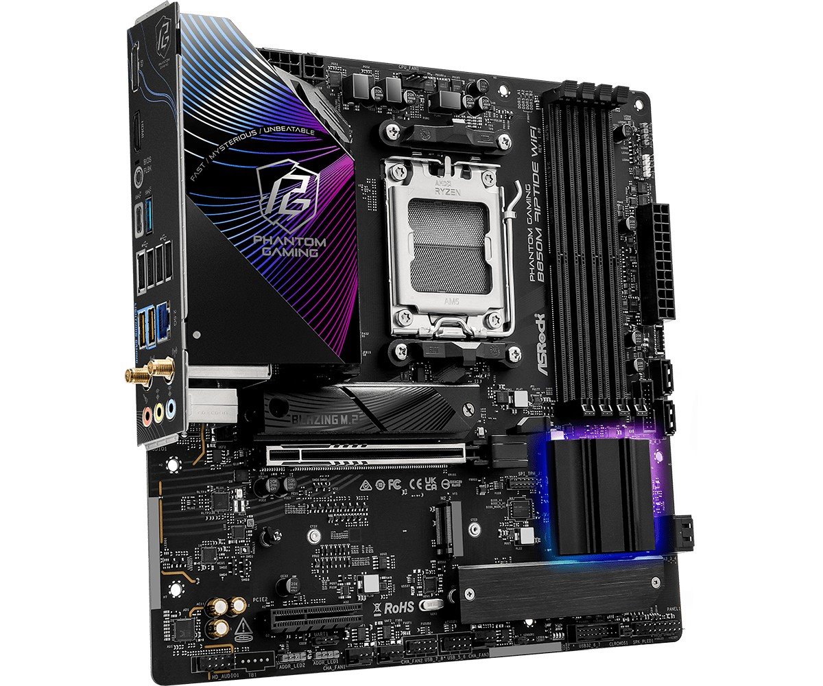 MB Asrock Phantom Gaming B850M RIPTIDE WIFI /AM5/4xDDR5/M.2/W7+BT5.4/HDMI/DP/mATX