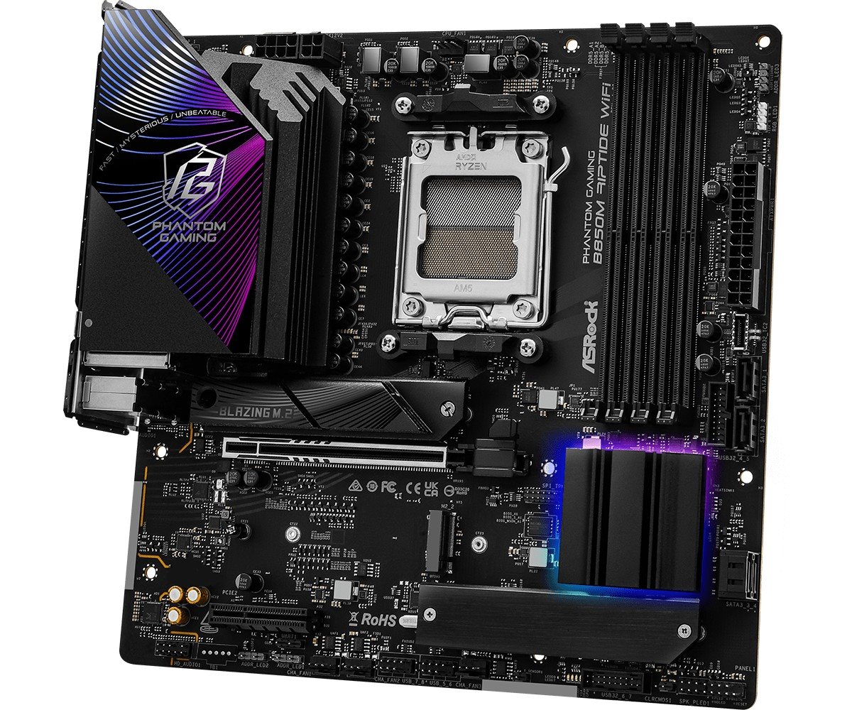 MB Asrock Phantom Gaming B850M RIPTIDE WIFI /AM5/4xDDR5/M.2/W7+BT5.4/HDMI/DP/mATX