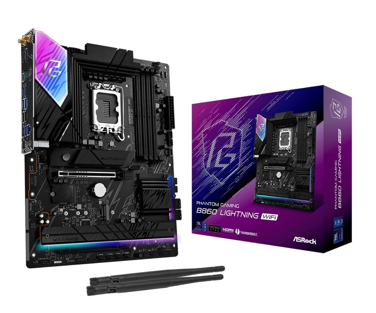 MB Asrock Phantom Gaming B860 LIGHTNING WIFI /LGA1851/4xDDR5/M.2/W6E+BT5.3/HDMI/DP/TB4/ATX