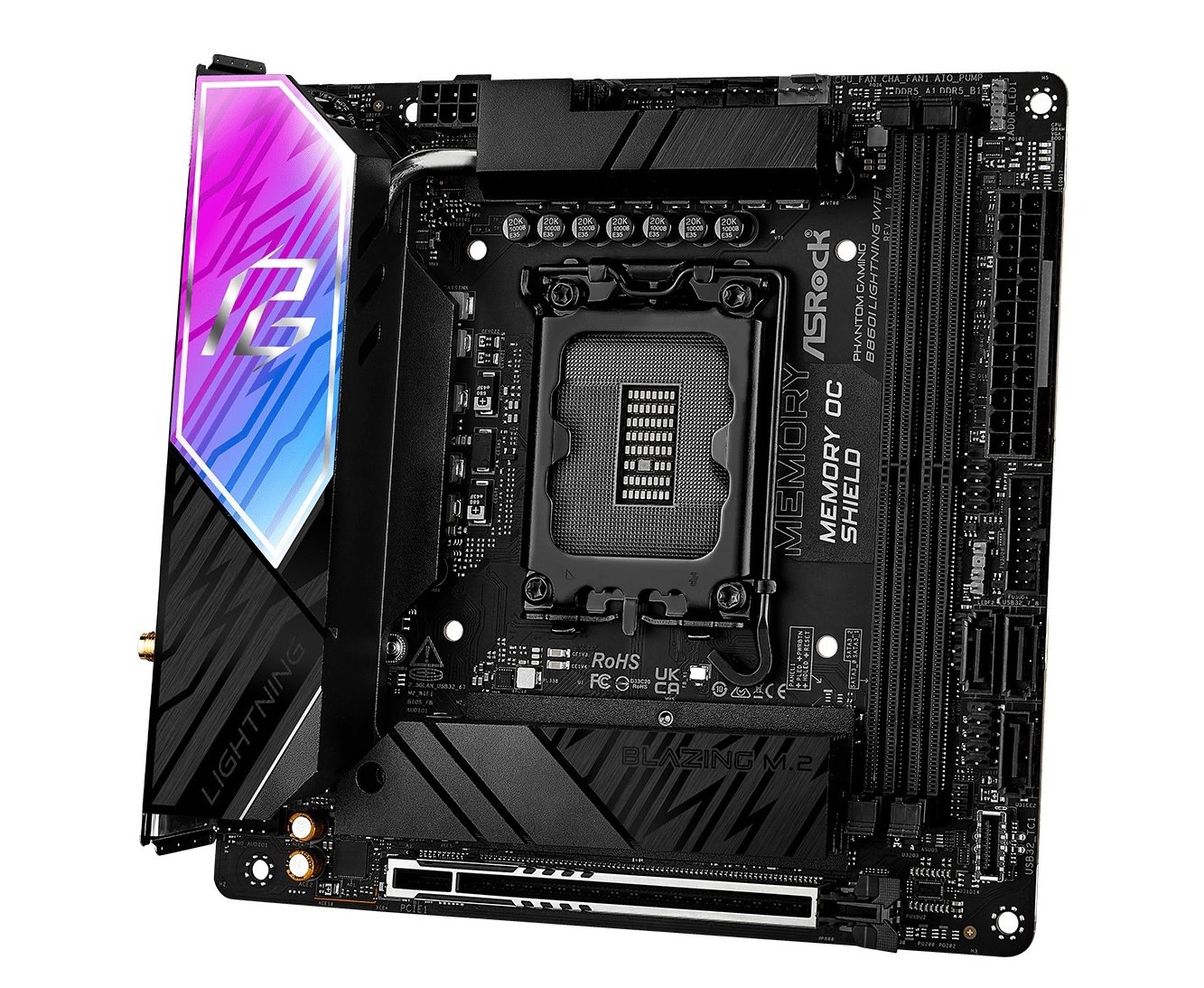 MB Asrock Phantom Gaming B860I LIGHTNING WIFI /LGA1851/2xDDR5/M.2/W6E+BT5.3/HDMI/TB4/mITX