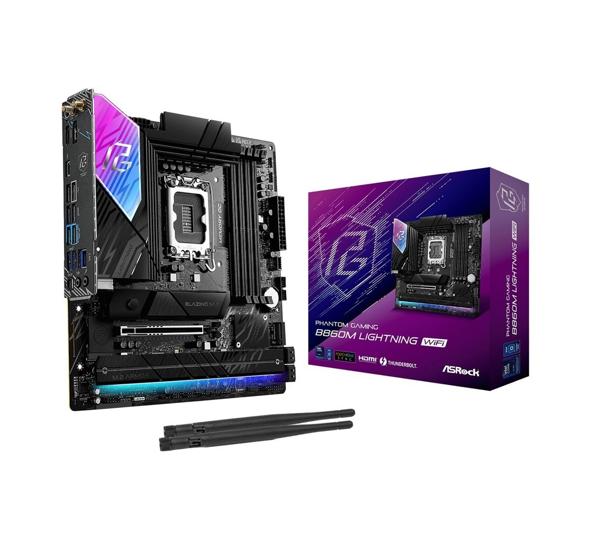 MB Asrock Phantom Gaming B860M LIGHTNING WIFI /LGA1851/4xDDR5/M.2/W6E+BT5.3/HDMI/DP/TB4/mATX
