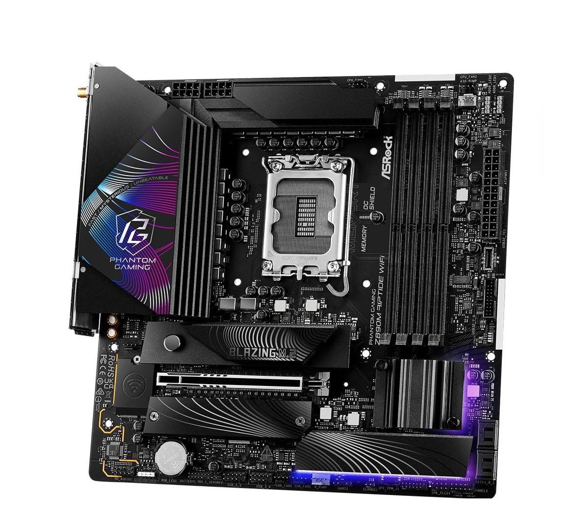 MB Asrock Phantom Gaming Z890M RIPTIDE WIFI /LGA1851/4xDDR5/M.2/W6E+BT5.3/HDMI/DP/TB4/mATX