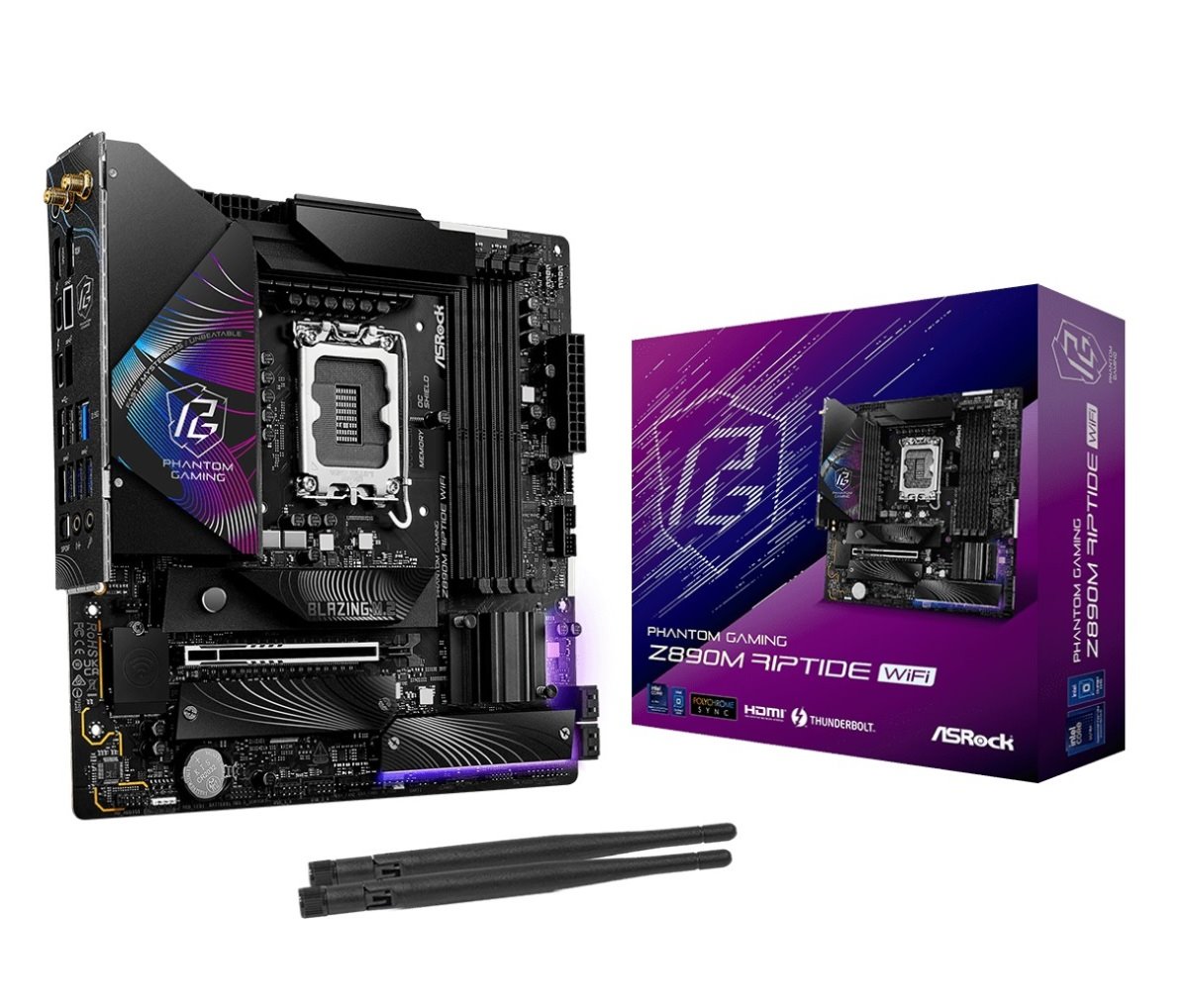 MB Asrock Phantom Gaming Z890M RIPTIDE WIFI /LGA1851/4xDDR5/M.2/W6E+BT5.3/HDMI/DP/TB4/mATX