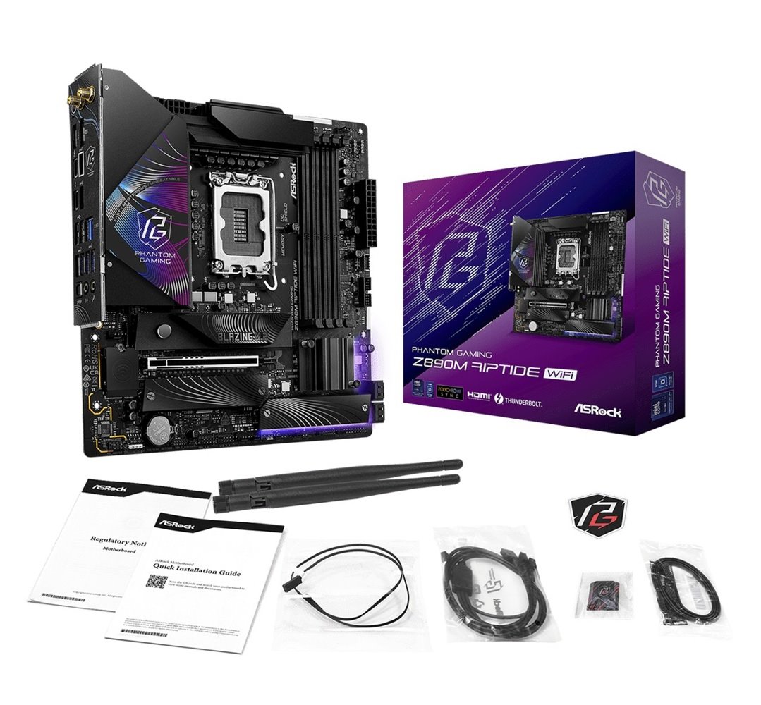 MB Asrock Phantom Gaming Z890M Riptide WiFi /LGA1851/4xDDR5/M.2/W6E+BT5.3/HDMI/DP/TB4/mATX