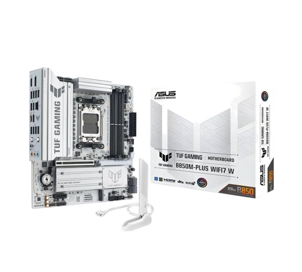 MB ASUS TUF Gaming B850M-PLUS WIFI7 W /AM5/4xDDR5/M.2/W7+BT5.4/HDMI/DP/mATX/White