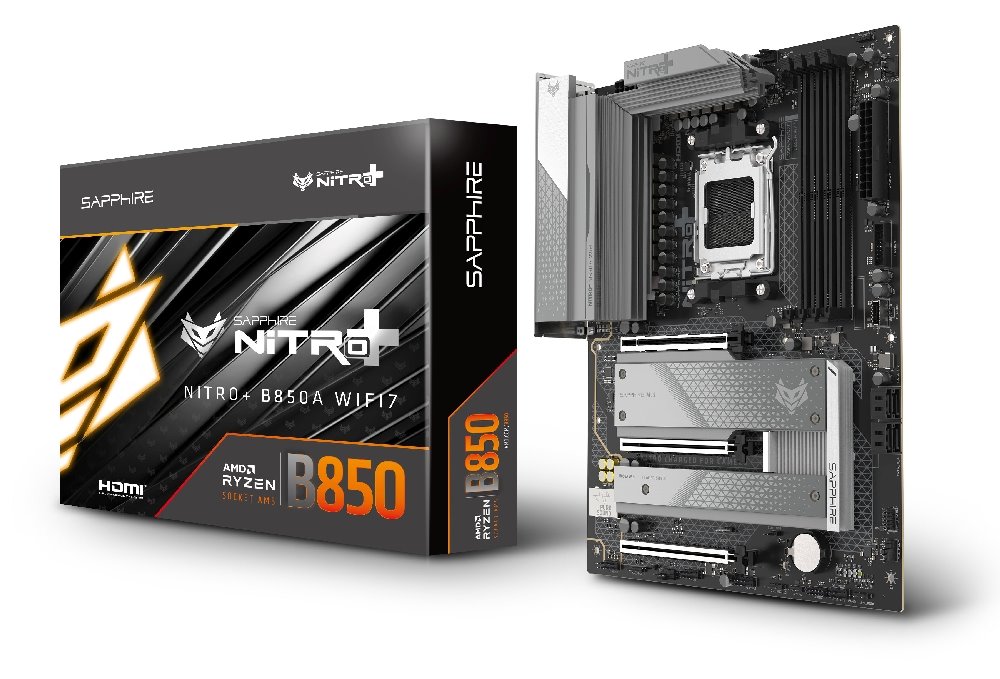 MB SAPPHIRE NITRO+ B850A WIFI7, AM5, 4x DDR5 DIMM, 3x M.2, 4x SATA, 1x 2,5Gb LAN, BT, WF7, 3xPCIe