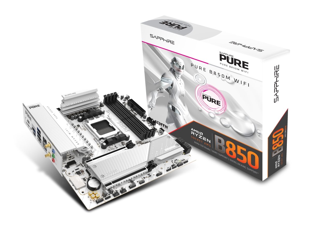 MB SAPPHIRE PURE B850M WIFI, AM5, 4x DDR5 DIMM, 2x M.2, 4x SATA, 1x 2,5Gb LAN, BT, WF6, 2xPCIe