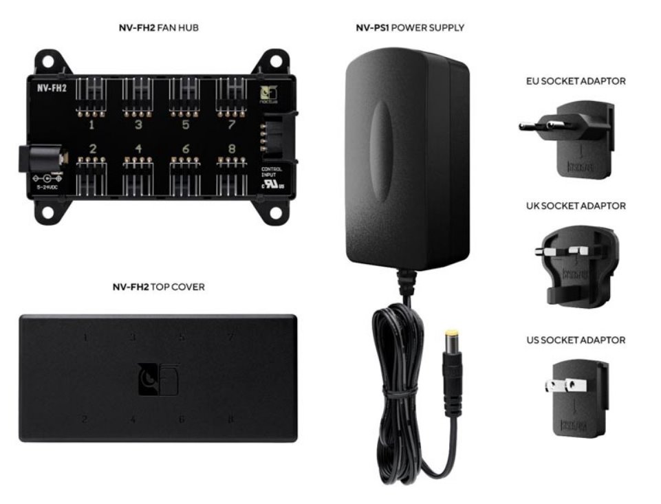 Noctua přílušentství NV-SPH1 8 Channel Fan Hub Set 5V/12V/24V, s power adaptérem