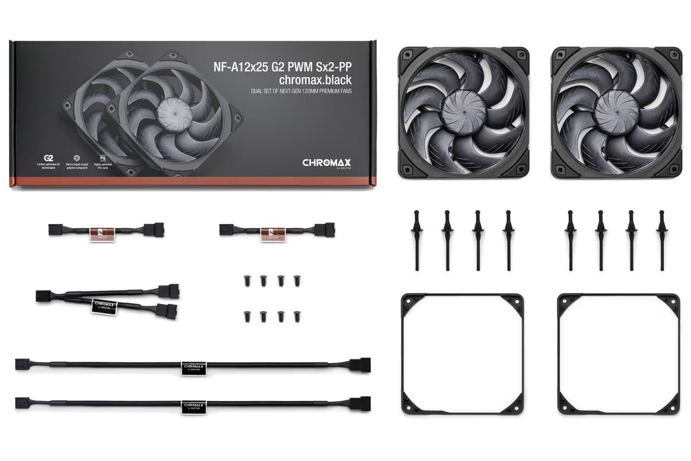 Noctua ventilátor NF-A12x25 G2 PWM Sx2-PP chromax.black