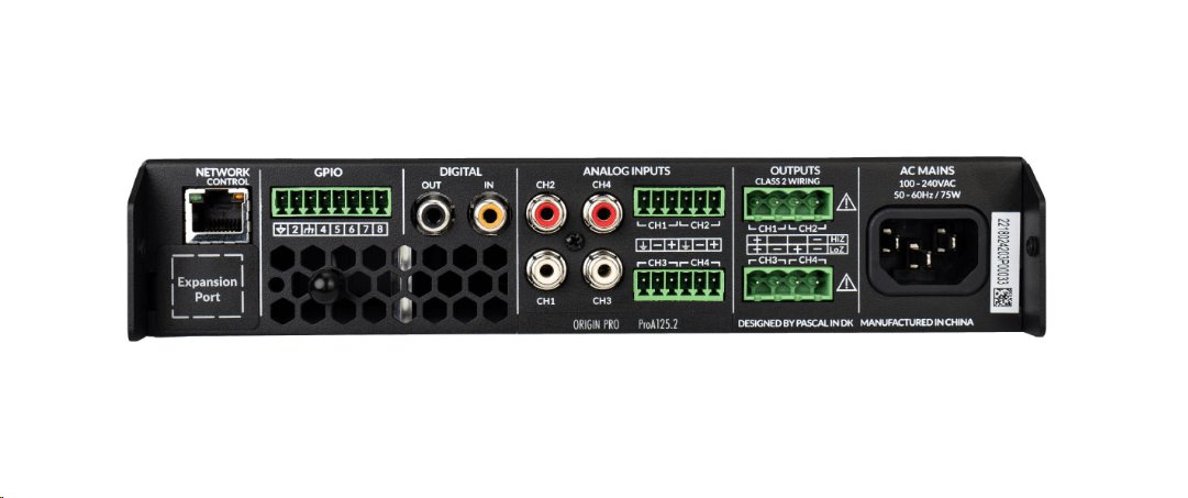 ORIGIN - Zesilovač ProA125.2 / DSP / 4-kanálový / 4x 60W nebo 2x 125W Hi-Z / 1U half-rack