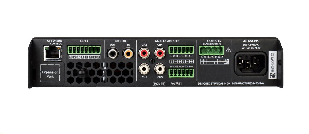ORIGIN - Zesilovač ProA250.1 / DSP / 2-kanálový / 2x 125W nebo 1x 250W Hi-Z / 1U half-rack