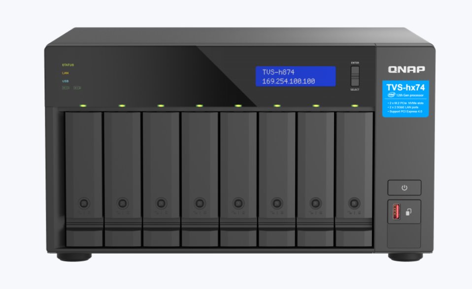 QNAP 8-bay TVS-h874-i5-32G (Core i5 4,4GHz, 32GB DDR4, 8x 3,5", 2x M.2 PCIe Gen4, 2x 2,5GbE)