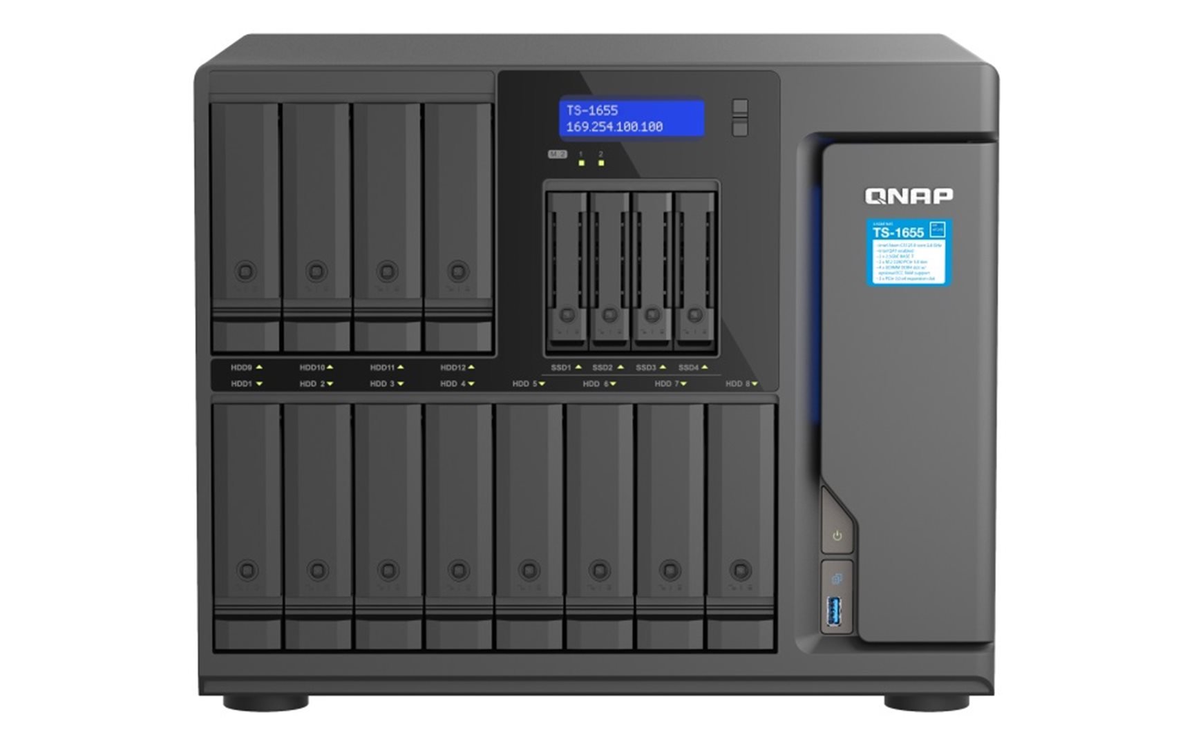 QNAP TS-1655-8G (8core 2,8GHz, 8GB RAM, 12x 3,5"+4x 2,5" SATA, 2x M.2 NVMe slot, 2x 2,5GbE, 3x PCIe)