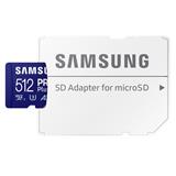 Samsung paměťová karta 512GB PRO Plus micro SDXC CL10 U3 (č/z: až 180/až 130MB/s) + SD adaptér